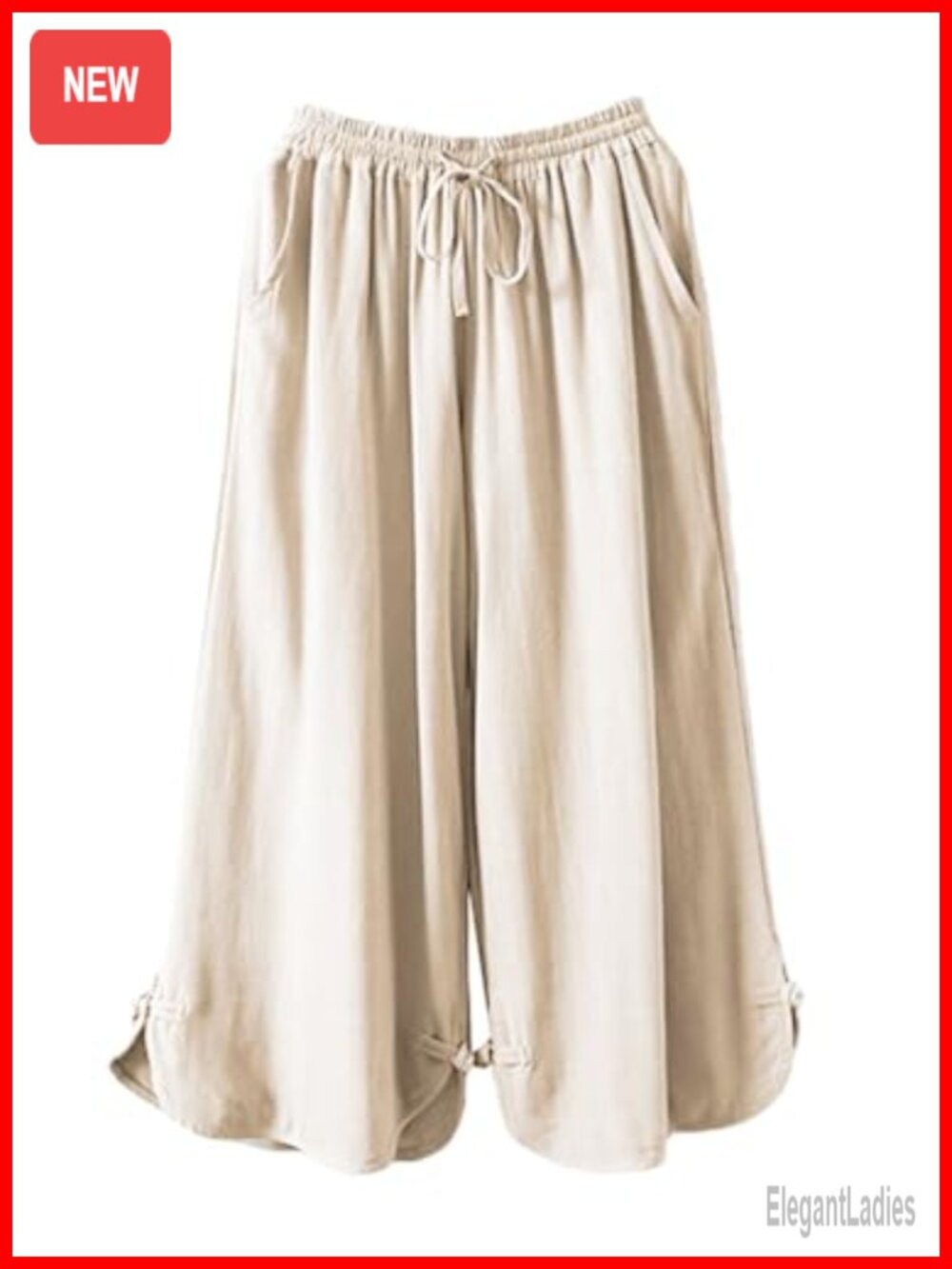 Linen Wide Leg Cropped Pants Drawstring High Rise Pleated Front Casual